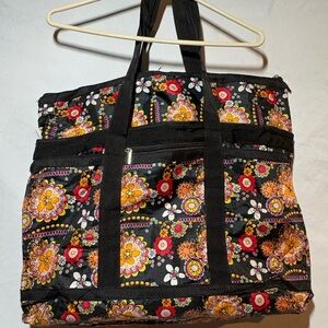 Floral Patterned Tote Bag - Black and Orange